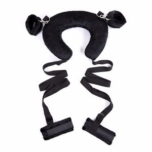 Adult Master Leg Spreader Straps with Padded Neck Harness Erotic Bondage Kinky Sex Pillow Toy for Couples