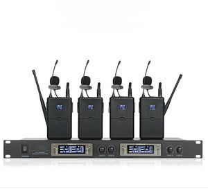 Çift 4 Kanal LED Profesyonel Kablosuz Lavalier Mikrofon Sistemi Yaka Klip Set Mikrofon