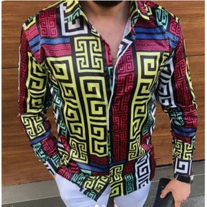 Мода Print Мужские Повседневные Рубашки Отверните Воротник Длинный Рукав Camisa Plus Размер 3XL Lujo Одежда Top Blusa Весна Осень Гавайи Хомма Одежда Оптовая продажа рубашка