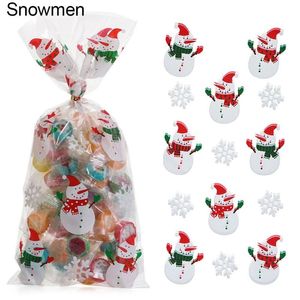 Noel Süslemeleri 50 adet Merry Şeker Çanta Noel Baba Plastik Tedavi Çantası Noel Yılı Bisküvi Hediyeler Kutusu Dekorasyon