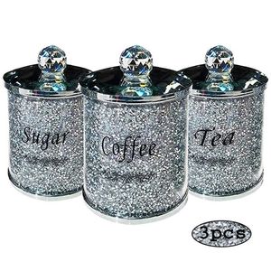 3 pcs chá recipiente de café de açúcar count Conjunto de tampa de cristal cheia de cristal multifuncional mesa de cozinha armazenamento de especiaria jarro 211110