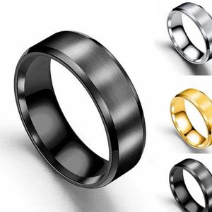 Popular Design18K Gold Plated Matte Effect Stainlesss Steel Ring 8MM Width Rings Jewelry for Men