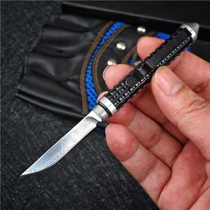 Высококачественный мини-маленький прямой нож из дамасской стали Drop / Tanto Point Blade Алюминиевая ручка Открытый кемпинг Туризм EDC Карманные ножи