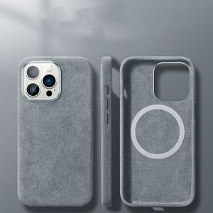 Manyetik Hakiki İtalya Alcantara Deri Kılıflar iPhone 14 Pro Max 13 Mag Güvenli Metal Halka Kapak