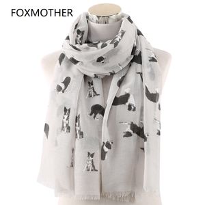 Foxmother Легкий серый Белый Pet Shepherd Print Scarf для любителей собаки Шаль Оберните шарфы животных