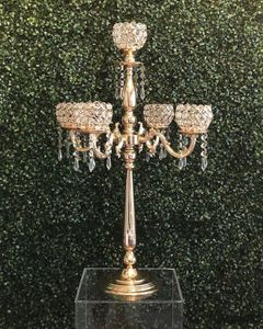 Newcrystal mumluk düğün dekor candelabra centerpiece merkezi masa şamdan fener standı parti gümüş / altın ev yemeği
