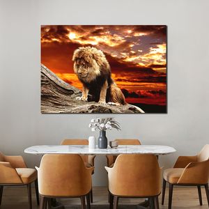 Afrika Aslan Gökyüzü Karanlık Posterler Ve Baskılar Hayvanlar Tuval Boyama Duvar Sanatı Oturma Odası Ev Dekor için Büyük Boy HD Resimler