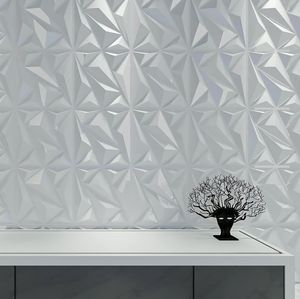 Art3d 50x50cm PVC 3D Wall Panels Diamond for Interior Walls Décor in White Walles Decor Wallpapers Pack of 12 Tiles