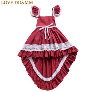 Aşk DDMM Kız Elbise Bahar Çocuk Giyim Kızlar Tatlı Ön Kısa Uzun Dantel Backless Düzensiz Kırlangıç ​​Elbise 210715