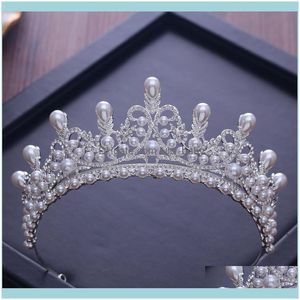 Kafa Bantları Jewelrytiaras ve Taçlar Lüks CZ Pearl Prenses Pageant Nişan Düğün Saçları Gelin Mücevherleri için Parlatıcı Parlatıcı Kristal Taç