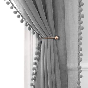 Modern Tulle PomPom Curtains for Windows - Light Filtering Decorative Voile Drapes for Bedroom, Living Room, Kitchen