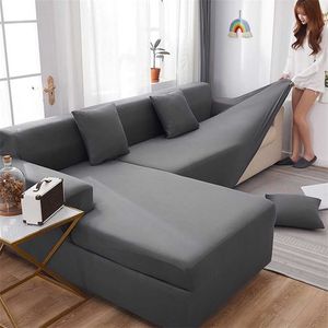 Solid Elastic Sofa Cover for Living Room 1 2 3 4 Seater L-Shaped Corner Stretch Armchair Couch Slipcovers 211116