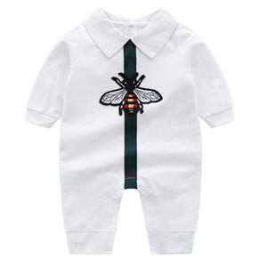 Дизайнерский комбинезон для новорожденных мальчиков и девочек «Маленькая пчелка», белый, темно-синий хлопковый комбинезон с лацканами, одежда для малышей с длинными рукавами