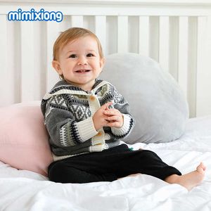 Bebek Kazak Kış Rahat Kapüşonlu Uzun Kollu Bebek Erkek Gri Örme Ceketler Mont Sonbahar Botton Yukarı Yukarı Toddler Triko Giyim Y1024