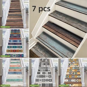 Funlife® 18x100cmx7pcs 24 Style Stair Waterproof Self-adhesive PVC Staircase Sticker for Bathroom Kitchen Stairway Decor 210310