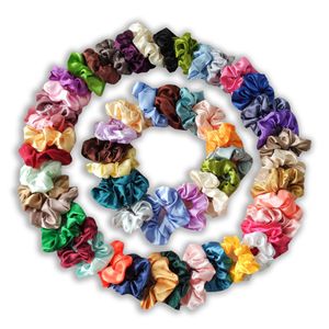 54 Colors Satin Silk Scrunchies Women Elastic Rubber Hair Bands Girls Solid Ponytail Holder Hair Ties Rope Hair Accessories 50pcs