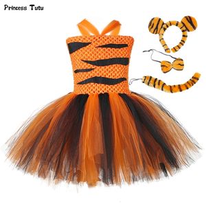 Tiger Girls TUTU платье наряд зоопарк животных малыша ребёнка причудливая производительность дня рождения платья для вечеринки дети Хэллоуин костюмы набор 210303