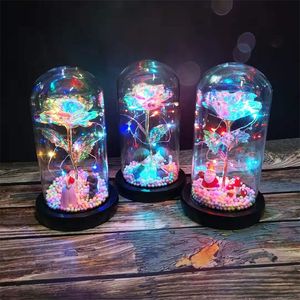 Dilek Kız Galaxy Gül şişesi içinde LED Yanıp Sönen Çiçekler Cam Dome Düğün Dekorasyon için Sevgililer Günü Hediye Hediye Kutusu T 255 S2