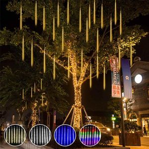 Şeritler Güneş Lambası 30 cm LED Meteor Duş Dize Işıkları 8 Tüpler Garland Tatil Bahçe Noel Dekor için Su Geçirmez Peri