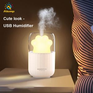 Nemlendirici Gece Lambası 300ml USB Ultrasonik Difüzör Kedi Pençe Nemlendiriciler Çalışma Ofisi Otel Yatak Odası Için Serin Mist Maker