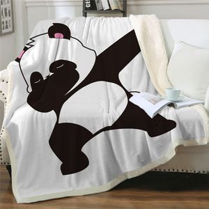 Panda Flanel veya Sherpa Battaniye Karikatür Hayvan Polar Battaniye Atmak Ayılar Çocuk Peluş Panda Duruş Yatak Örtüsü Kanepe Dekor