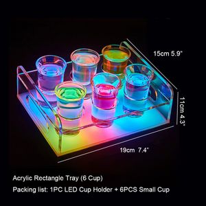Gece Kulübü Bar Parti Salonu Renk Değiştirme Şarj Edilebilir LED Işıklı Atış Cam Servis Tepsisi VIP Uçuş Tepsi Gözlük Tutucu