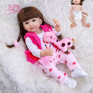 NPK 55 см Девушка подарок Полное тело силикона возрождается малыш девушка кукла реальная мягкая сенсорная ванна игрушка анатомически правильная Q0910