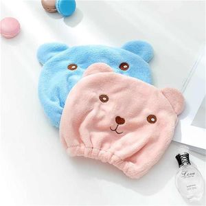Cartoon cute bear shower cap Microfiber Hair Turban Quickly Dry Hair Hat Wrapped Towel Bathing shower cap bathroom cap