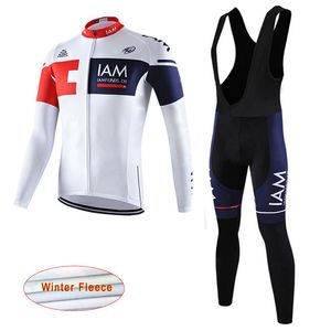 Kış IAM Takım Bisiklet Uzun Kollu Jersey + (Bib) Pantolon Set Termal Polar Bisiklet Giyim Bisiklet Kıyafetler Ropa Ciclismo Y21031227