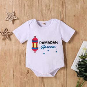 Pagliaccetti Ramadan Festival Abbigliamento per neonati Ragazze nate Manica corta Lettera Luna Stampa Pagliaccetto Tute Abiti casual