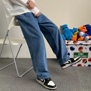Kore Moda Erkekler Geniş Bacak Kot Sonbahar Streetwear Düz Şalvar Kot Pantolon Erkek Marka Pantolon 210918