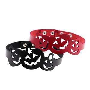 Cara de Cara Halloween Pumpkin Leather Collar Colars Button Band Ajuste Neck Band for Women Children Jewelry Will and Sandy