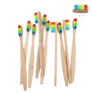 Doğal Bambu Diş Fırçası Toptan Çevre Ahşap Gökkuşağı Bambu Diş Fırçası Oral Bakım Yumuşak Kıl Tek Kullanımlık Diş Fırçaları
