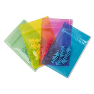 100 adet / grup Renkli Zip Kilidi Temizle Plastik Çanta Geri Dönüşümlü Paketi Fermuar Çanta Gıda Şeker Kahve Hediye Paketleme Yırtılma Çentik Torbalar