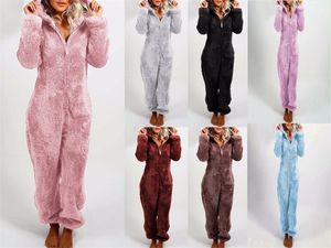 Femininas sleepwear macacão das mulheres um pijama de peça pijamas para mulheres com capuz inverno outono coral velo quente fofo longo homewear