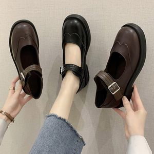 Women Mary Janes Shoes Platform Lolita Shoes Black Brown Ankle Strap Oxford Shoes For Girls Student Low Heels Casual 8516N