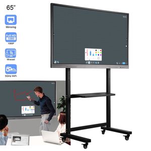 Soulaca 65 inç dokunmatik ekran elektronik akıllı beyaz tahta interaktif sunum LCD ekran, rolling tv standı ile ofis işleri için