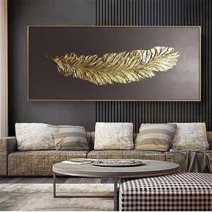 Golden feather modern abstract 3D canvas on home art wall chart decoration picture oil painting 210310