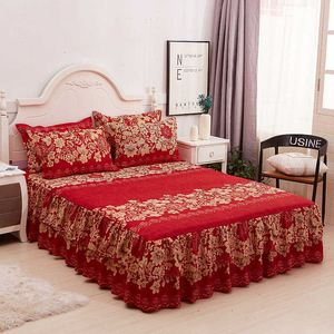 Soft Bed Sheet Wedding Bedspread Full Queen King Size Bed Sheet with Mattress Cover Bedsheets Drop 210626
