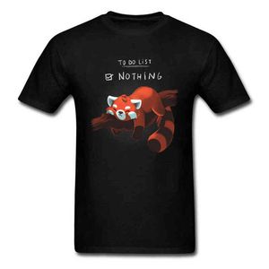 Kırmızı Panda Günü T-shirt Komik Erkekler Tshirt Yapacak Bir Şey Yalamıyor Yaz Pamuk Tee Siyah T Shirt Öğrenciler Giyim Tembel Stil G1222