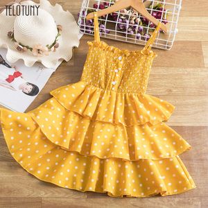 Toddler Çocuklar Bebek Kız Puantiyeli Düğme Prenses Elbise Parti Elbise Giysileri Q0716