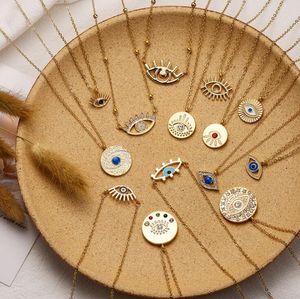 7 стилей, модные ожерелья с подвесками, женская золотая цепочка, красочные горный хрусталь, наполненные сглазом, монета, шейное ожерелье для женщин, богемное ожерелье