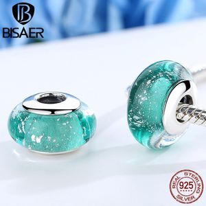 925 Ayar Gümüş Çim Yeşil Avrupa Murano Cam Boncuk S925 Charms Fit Bisaer Bilezik Bilezik Kadınlar Takı ECZ056 Q0531