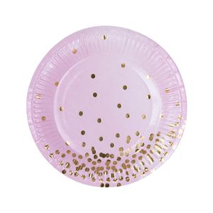Одноразовая посуда 8pcs 7-дюймовая розовая золотая фольга Dot Paper Plate