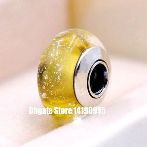 2 pçs Prata Esterlina 925 Vidro Murano Amarelo Assinatura Cor Contas Fluorescentes Fit Pandora Charm Jóias Pulseiras Colares