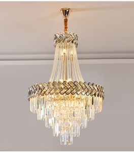 Lüks Oturma Odası Için Modern Kristal Avize Altın Loft Zincir Işık Fikstürü Büyük Merdiven Cristal Lamba Ev Dekorasyonu Aydınlatma