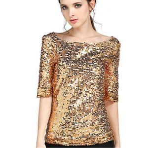 Kadın Bluz Gömlek Kadın Yaz Moda Seksi Payetli Işlemeli Yarım Kollu Lady Gevşek Rahat Gömlek Tops Altın Blusas Artı Boyutu 5XL