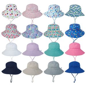 Pamuk 2021 Bebek Kız Büyük Brim Kova Şapka Bebek Yaz Çiçek Açık Plaj Güneş Şapka Rozet Panama Şapkalar Dantel-Up Kordon Kap