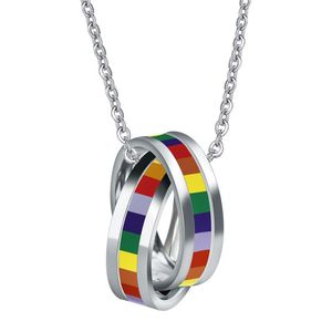 Мужские женские женские ожерелье из нержавеющей стали ожерелье Rainbow Gay Lesbian LGBT Pride Flag Homosexual Двойное крестовое кольцо