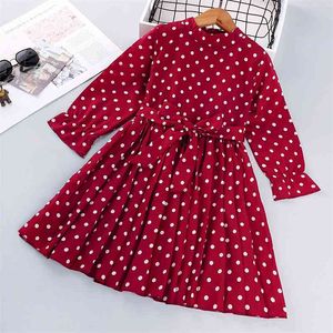 Kızlar Prenses Elbise Çocuk giyim Kore versiyonu Sonbahar Moda Frill Polka Dot Uzun Kollu Çocuk Giyim 210625